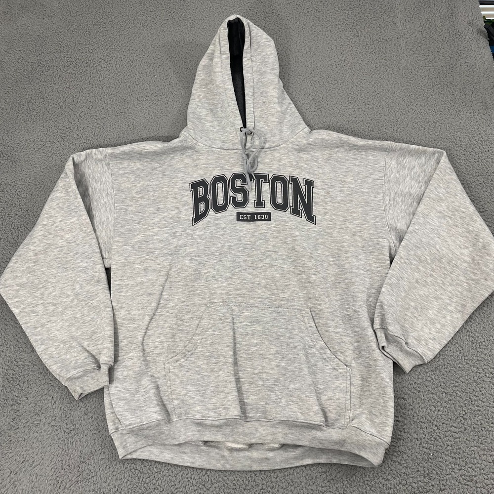 VTG Boston Hoodie Men XL Gray Tipsy USA Destination Pullover